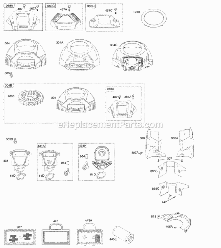 Air Cleaner Blower Housing Diagram and Parts List for 405577-0116-B1  Briggs and Stratton Engine